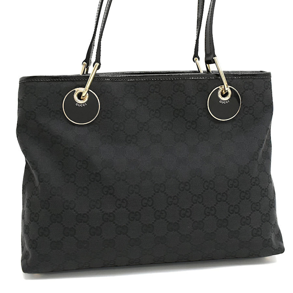 Gucci Eclipse Black Shoulder Tote Bag GG Canvas Jacquard Leather Black